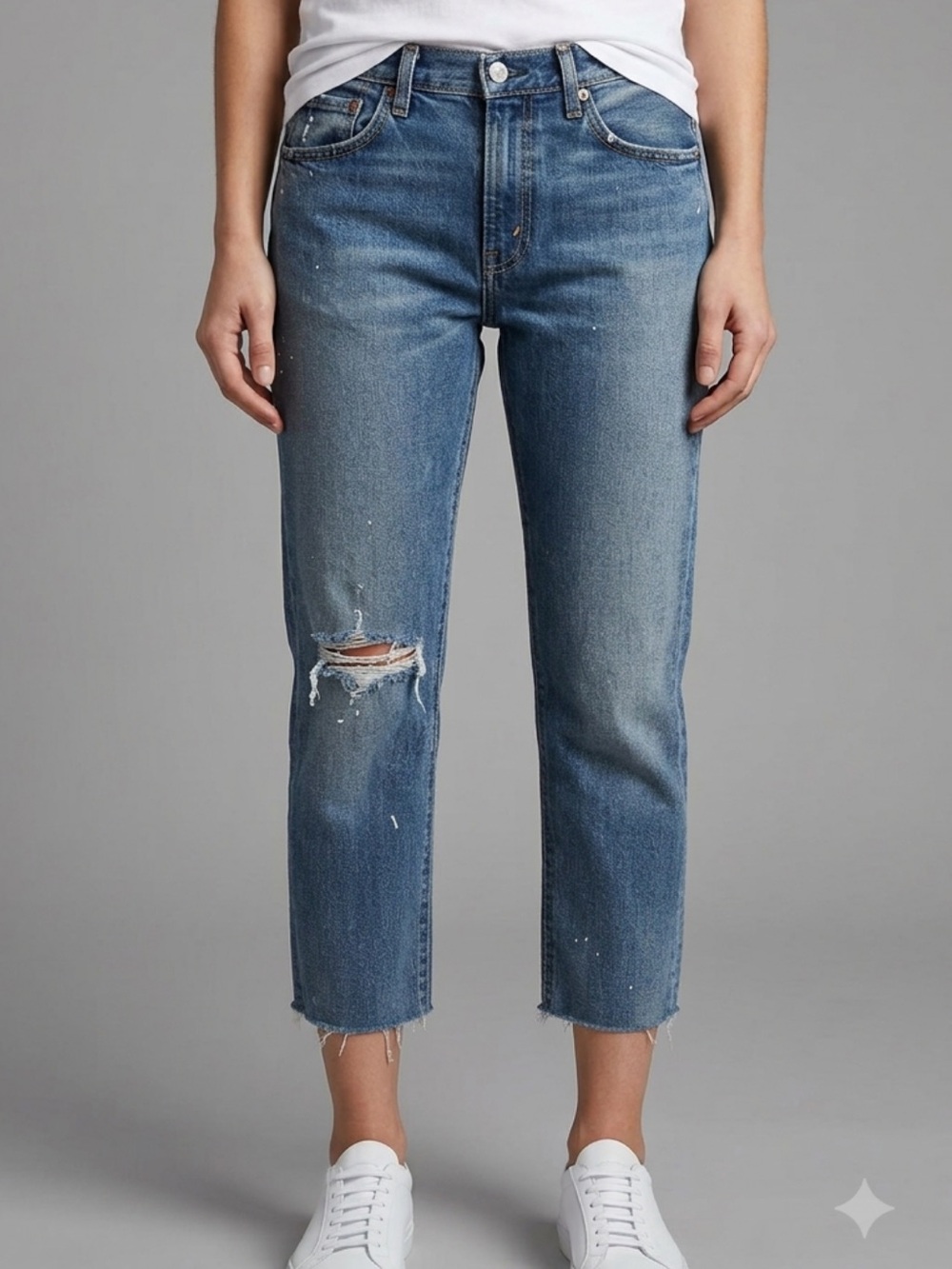 Levi's Womens 511 Cropped Jeans Size 33 Dark Denim Distressed Ripped Mid Rise